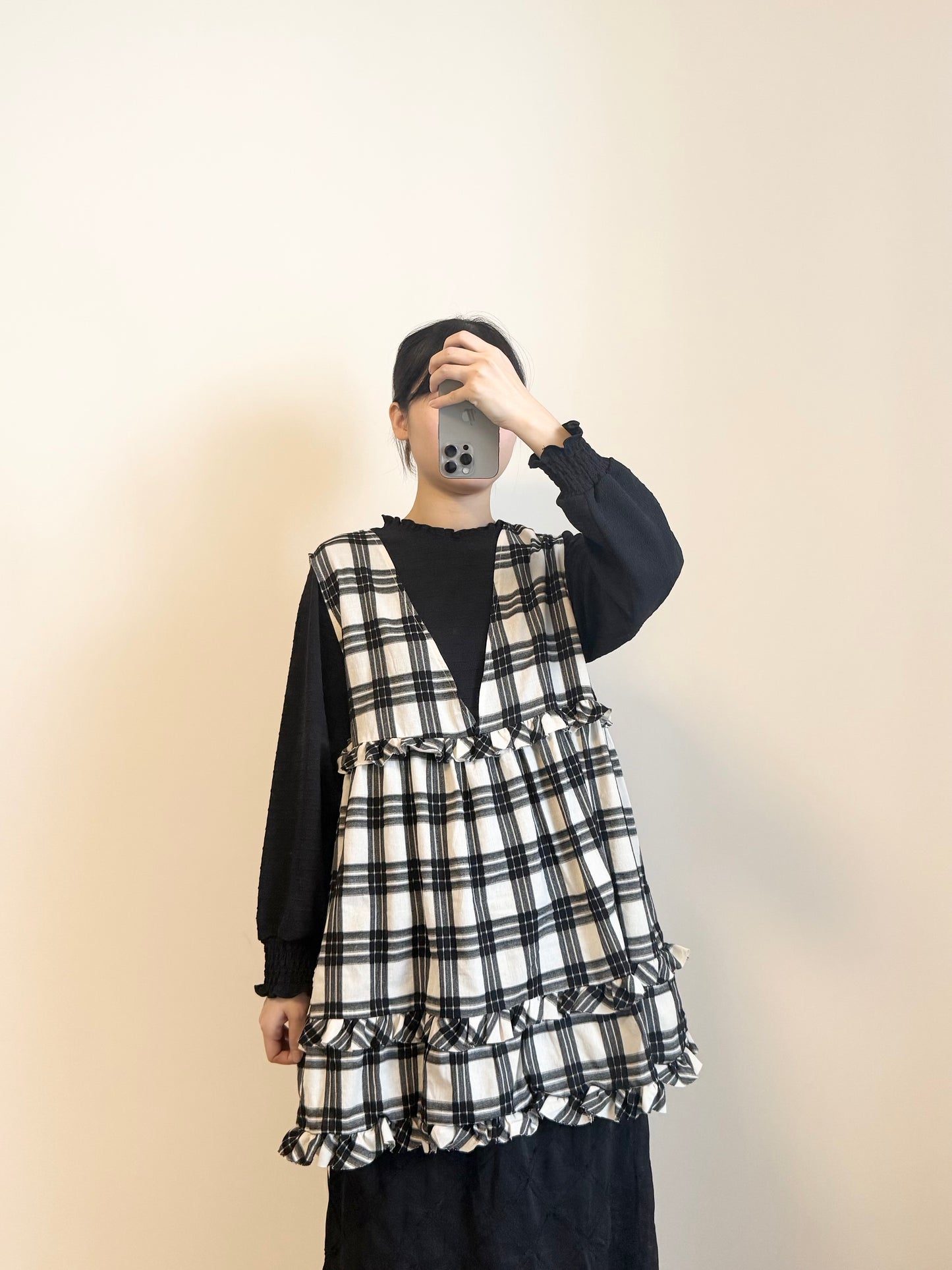 2WAY RUFFLE格紋綁帶背心 | E21902