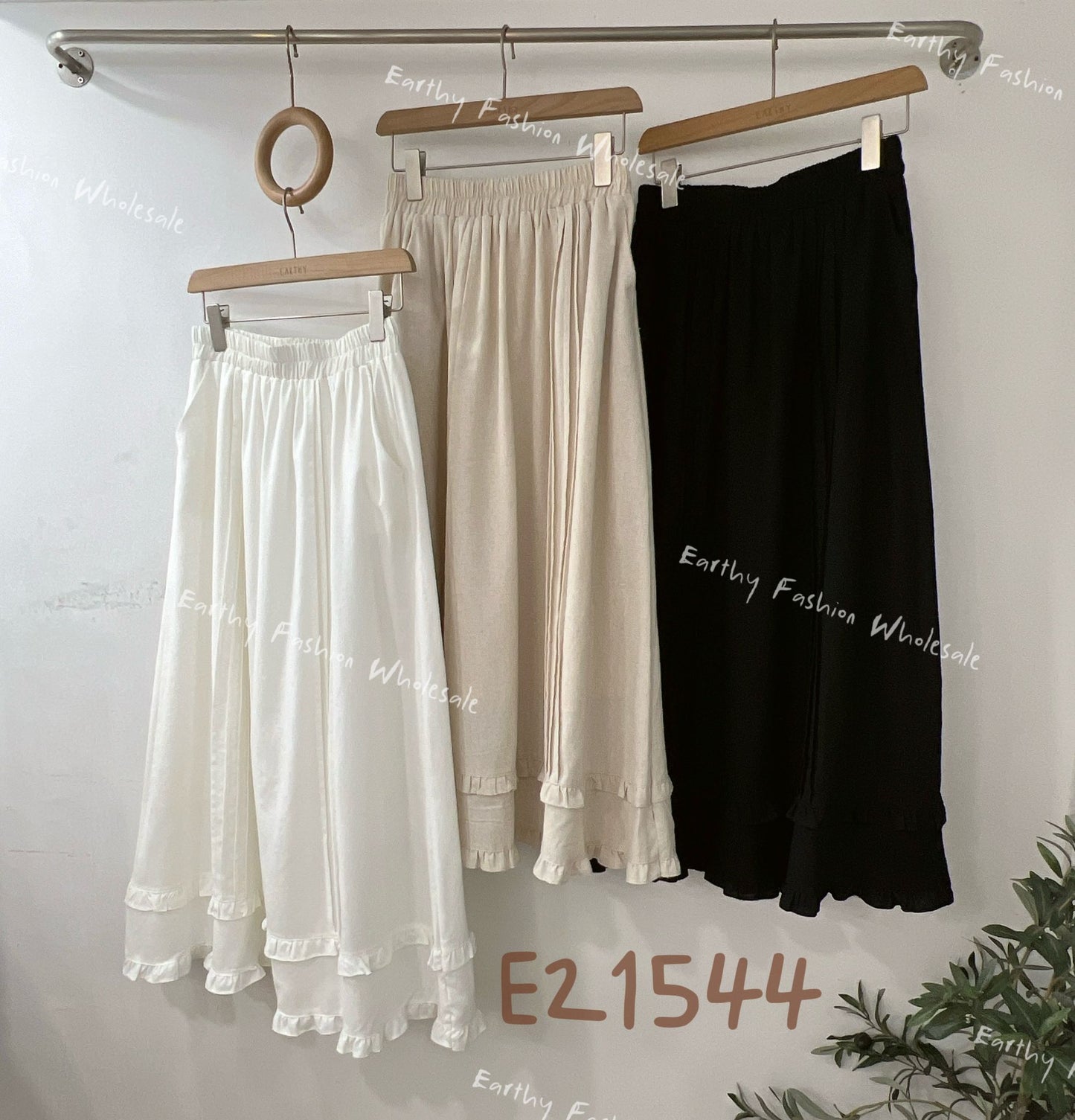 麻棉壓摺Ruffle半裙 | E21544
