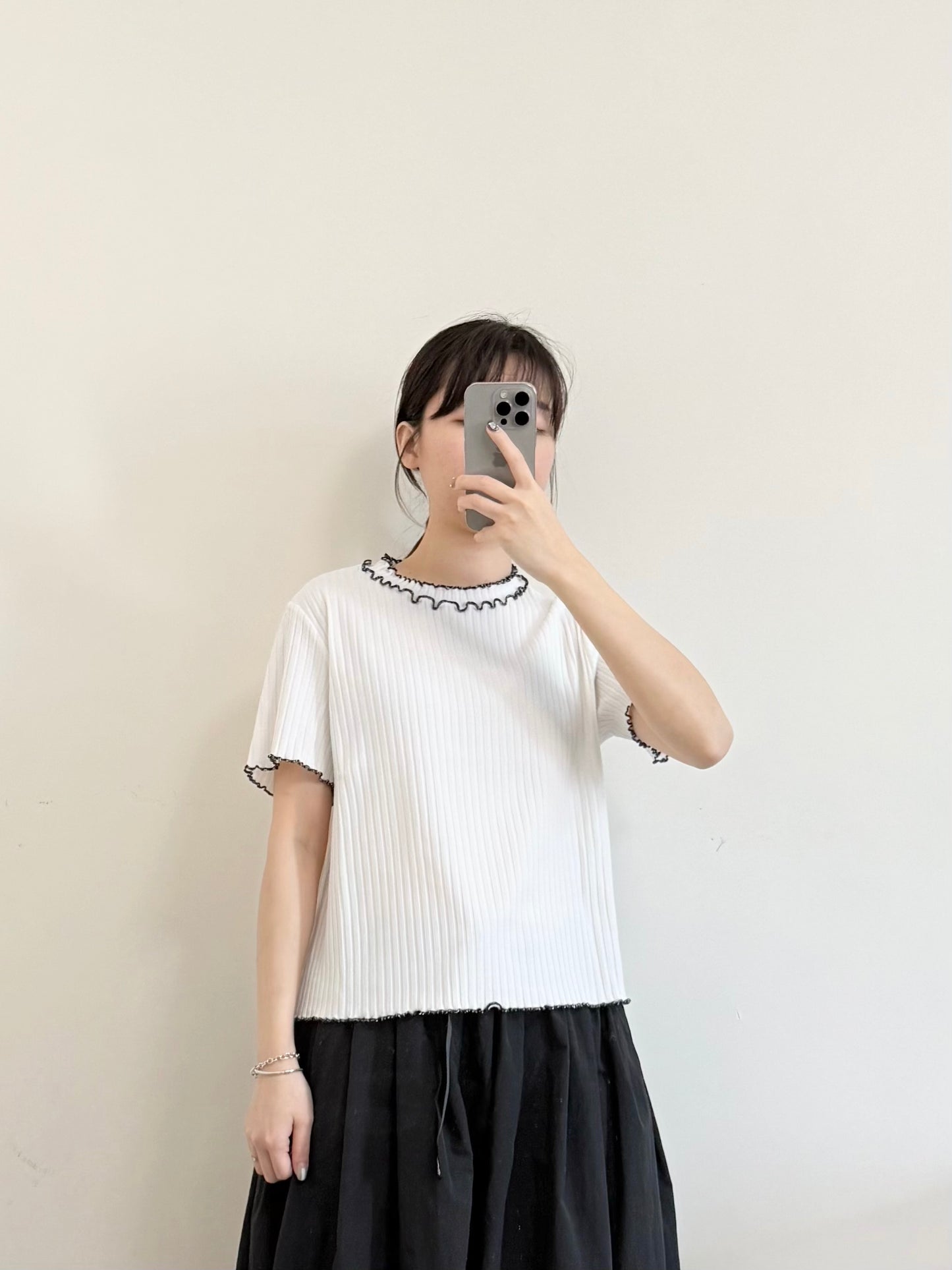 拼色 Double Ruffle S/S Tee | 三色 | B8307