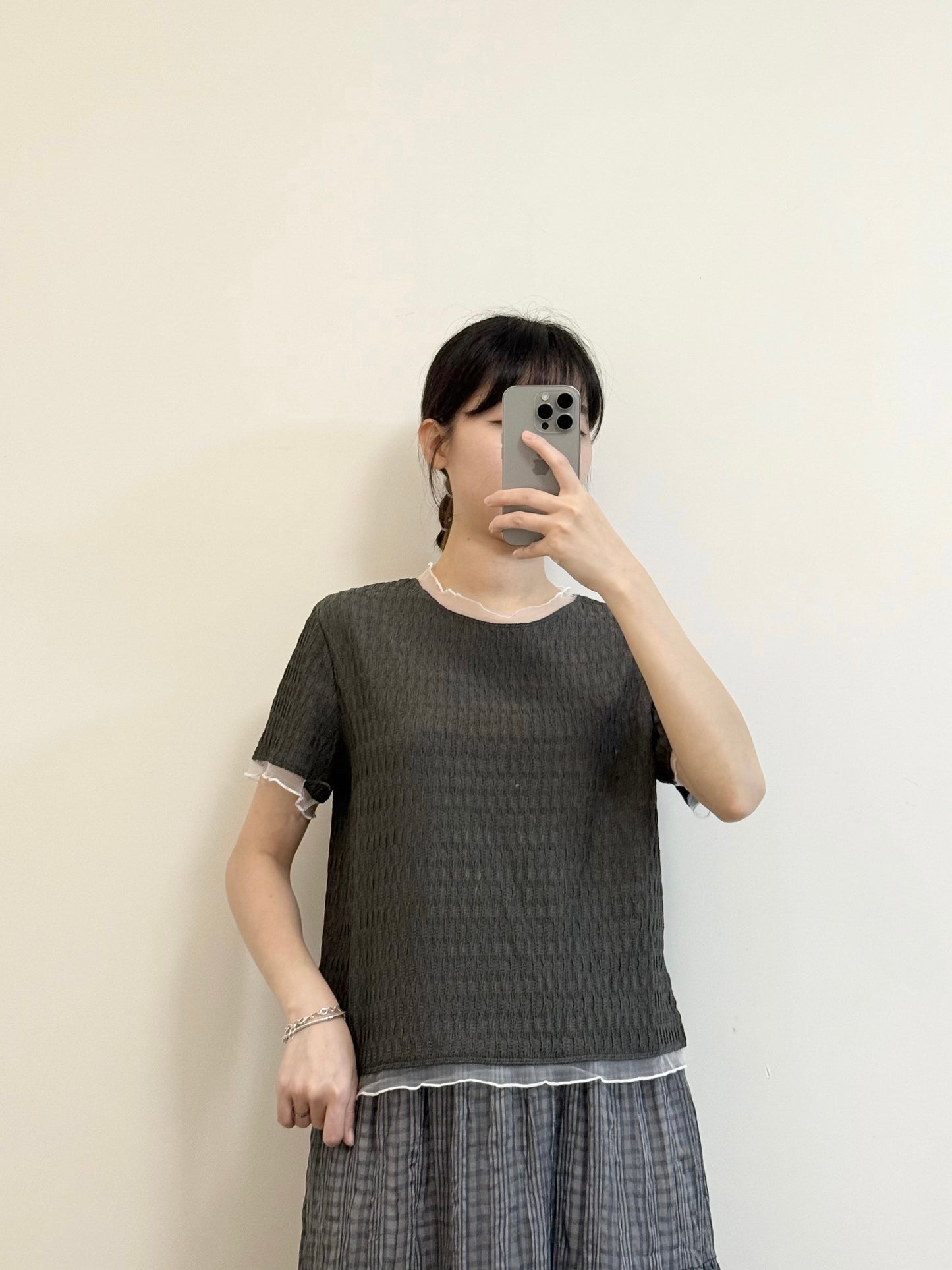 暗紋拼紗TOP | E21728 | 四色