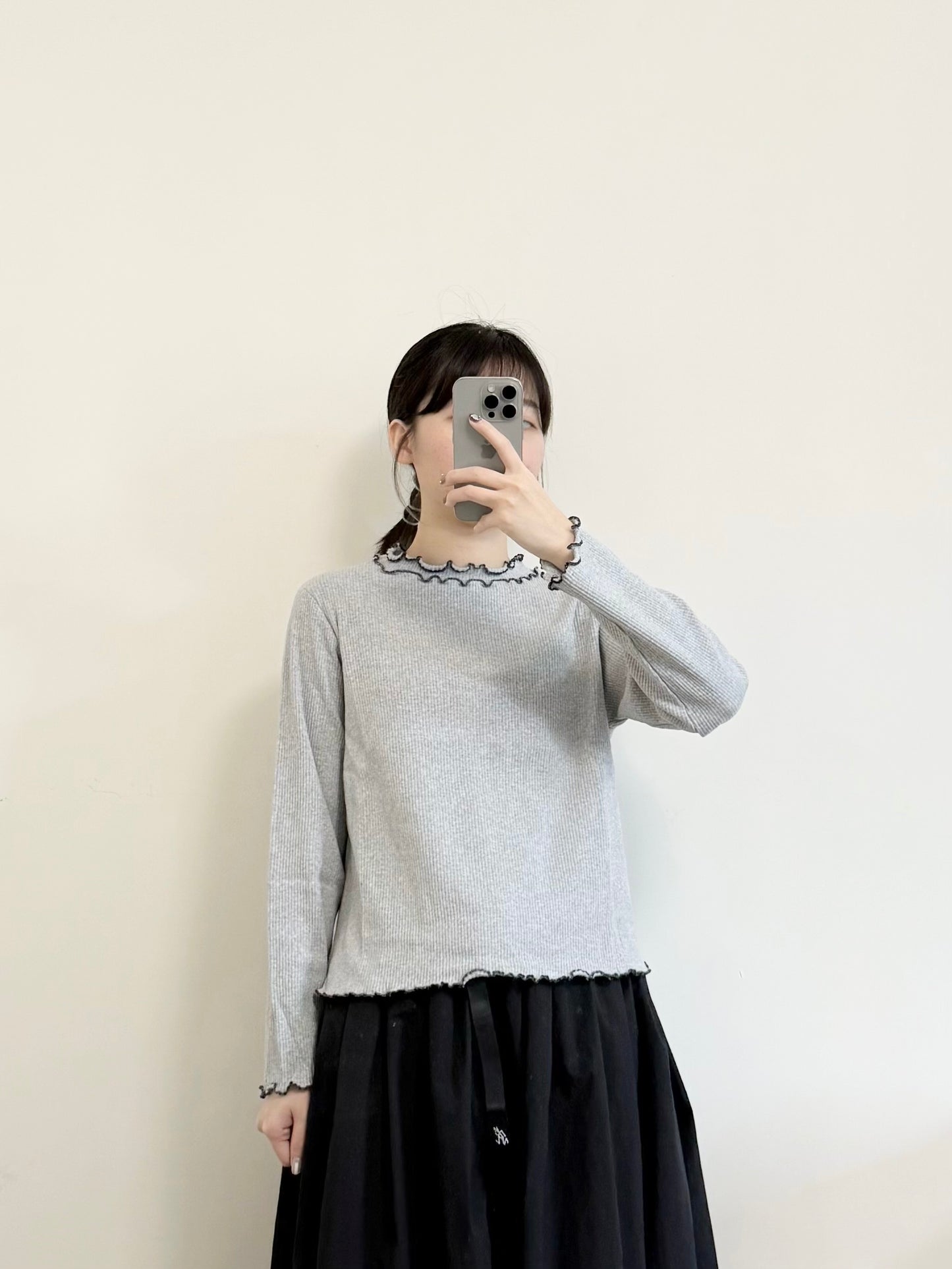 Double Ruffle領長袖Tee | 三色 | B8299