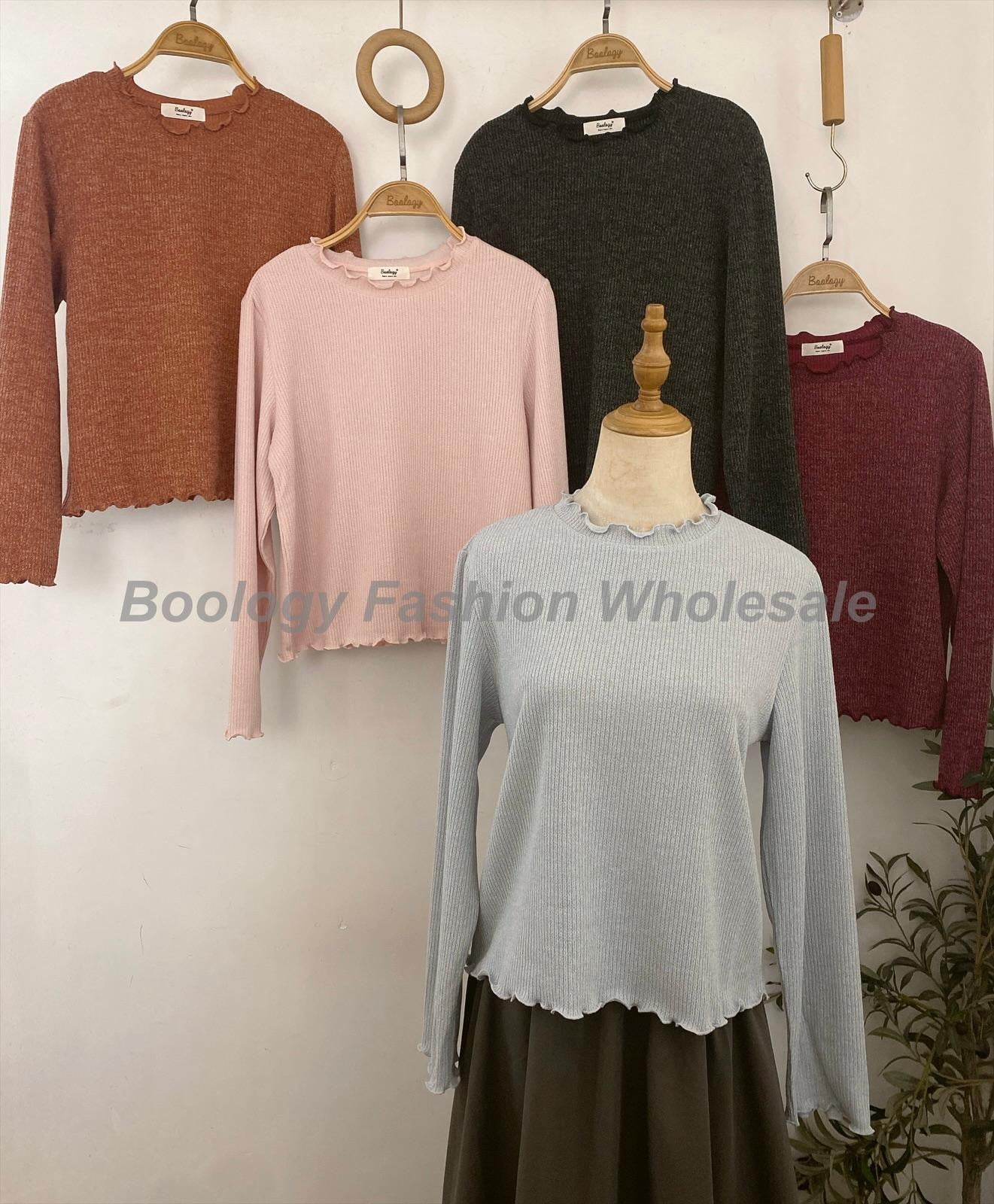 波浪邊長袖打底 #8598