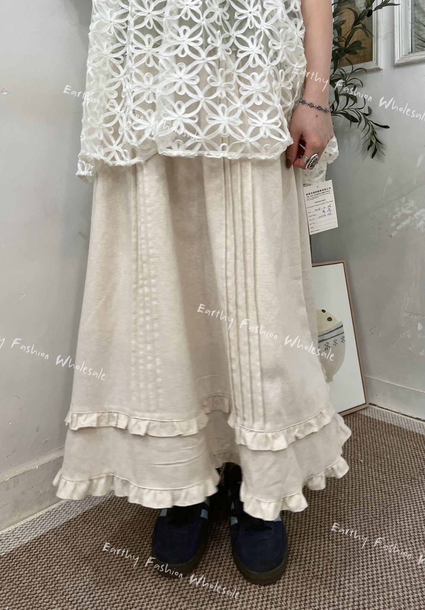 麻棉壓摺Ruffle半裙 | E21544