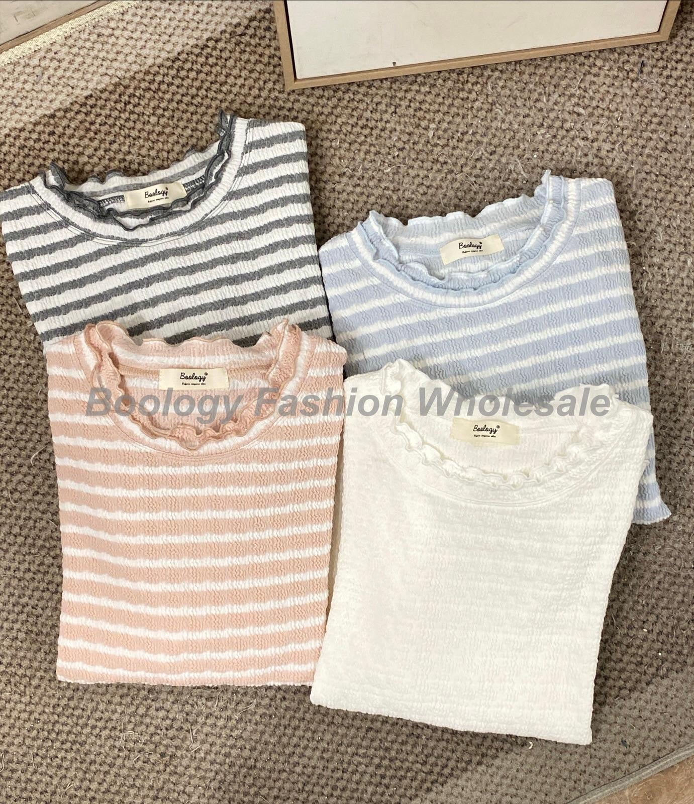 Double Ruffle Striped Tee #8605