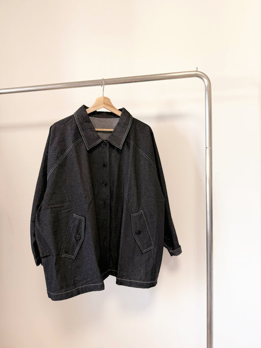 寬版明線牛仔外套 | E22093