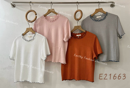 扭紋撞色RUFFLE TOP | E21663