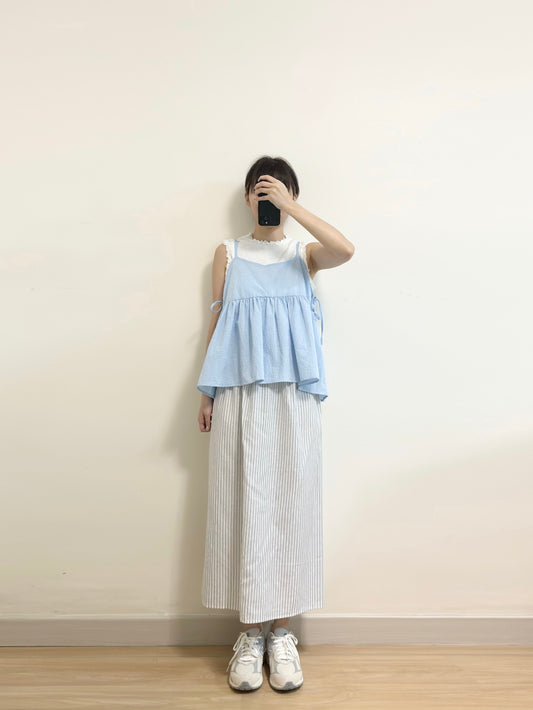 LINEN COTTON STRIPED SKIRT