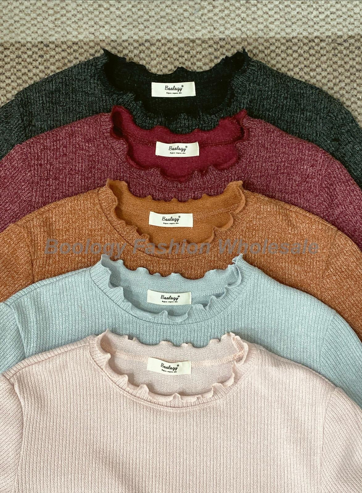 波浪邊長袖打底 #8598