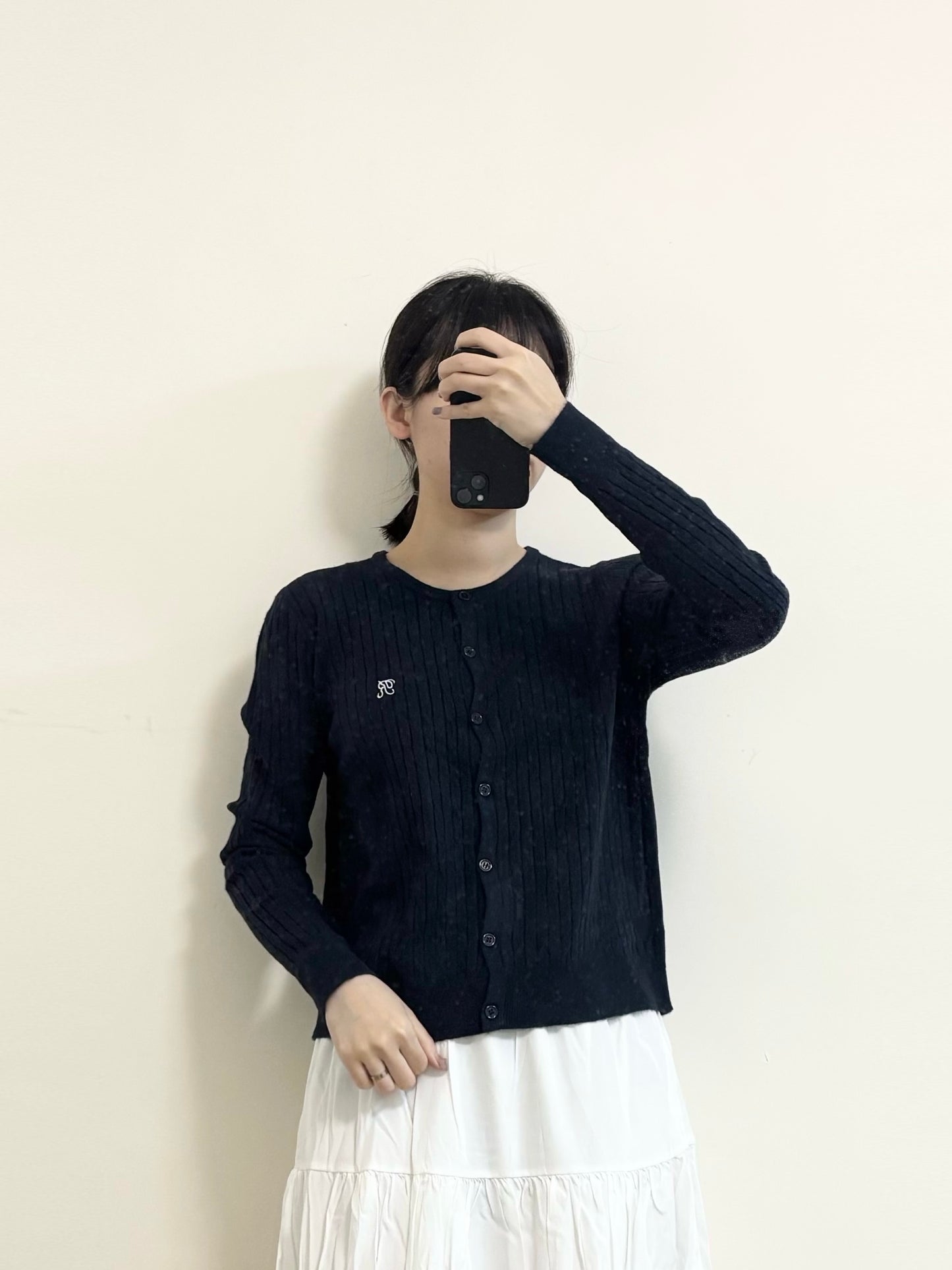 扭紋刺繡薄針織外套