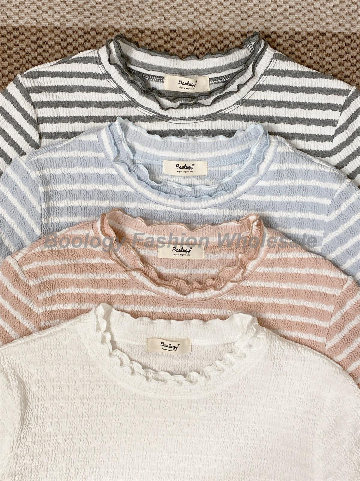 Double Ruffle Striped Tee #8605