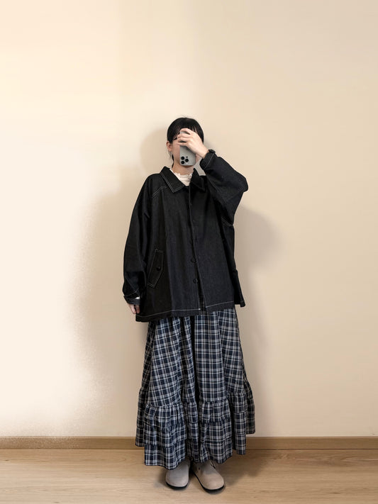 格子雙層下擺半裙 | E22048