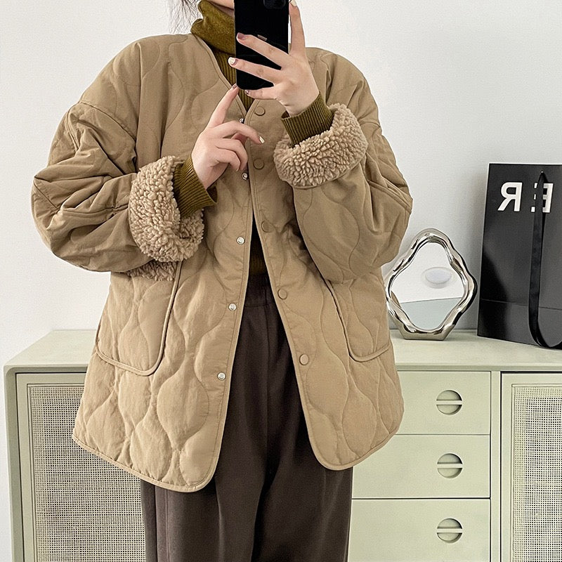 毛毛袖口夾棉外套