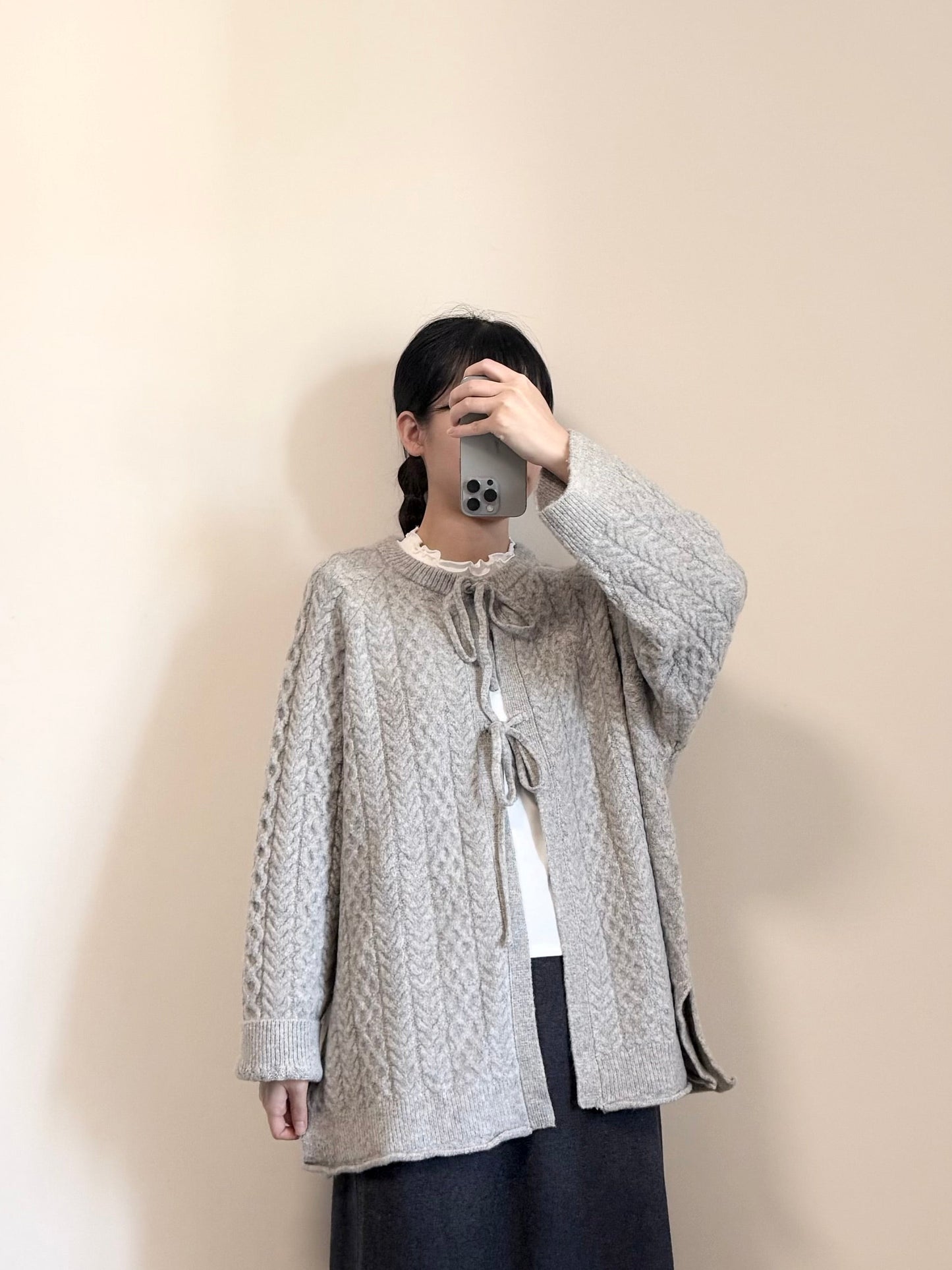 麻花綁帶針織外套 | E22021