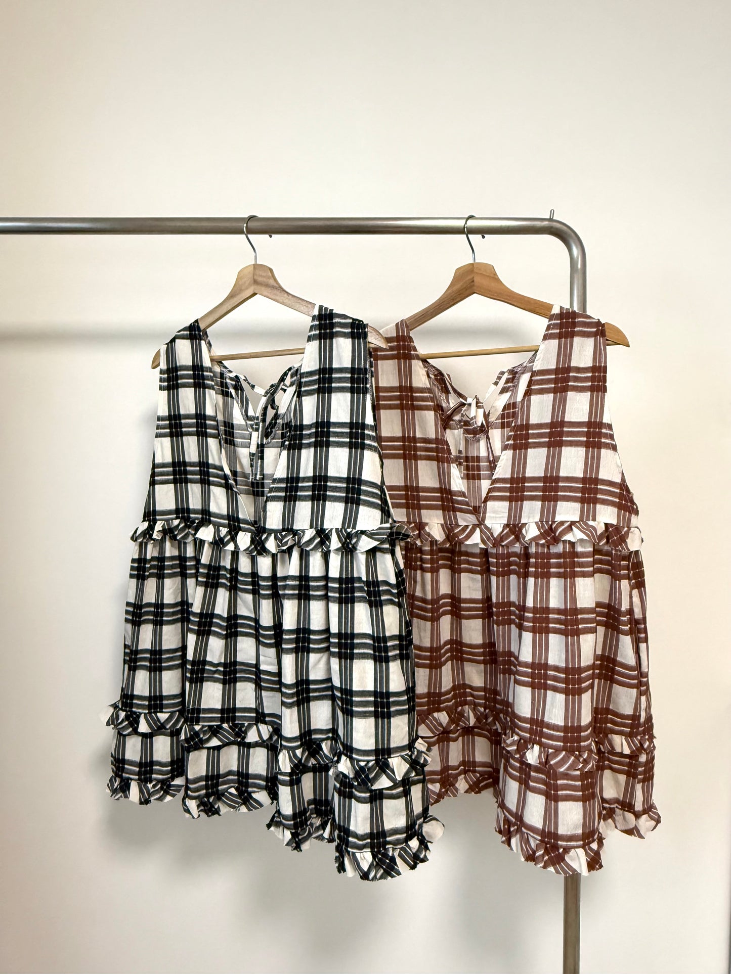 2WAY RUFFLE格紋綁帶背心 | E21902