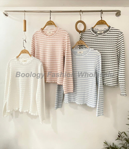 Double Ruffle Striped Tee #8605