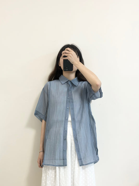 [SALE] 暗直紋開叉透恤 | E21106
