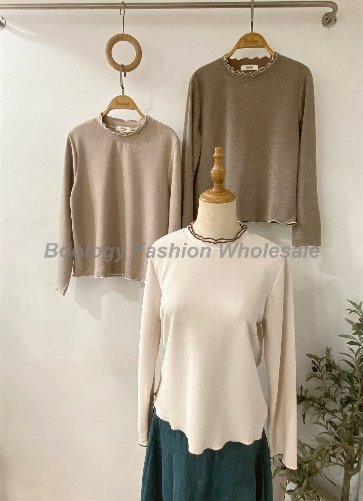 波浪邊撞色親膚打底Tee  #8604