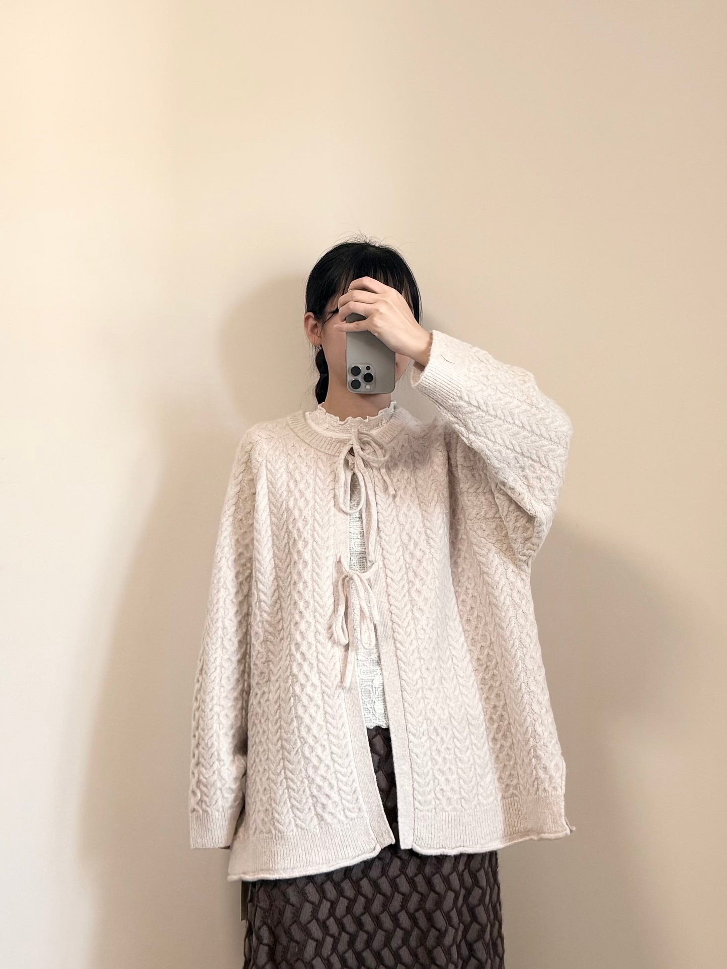 麻花綁帶針織外套 | E22021