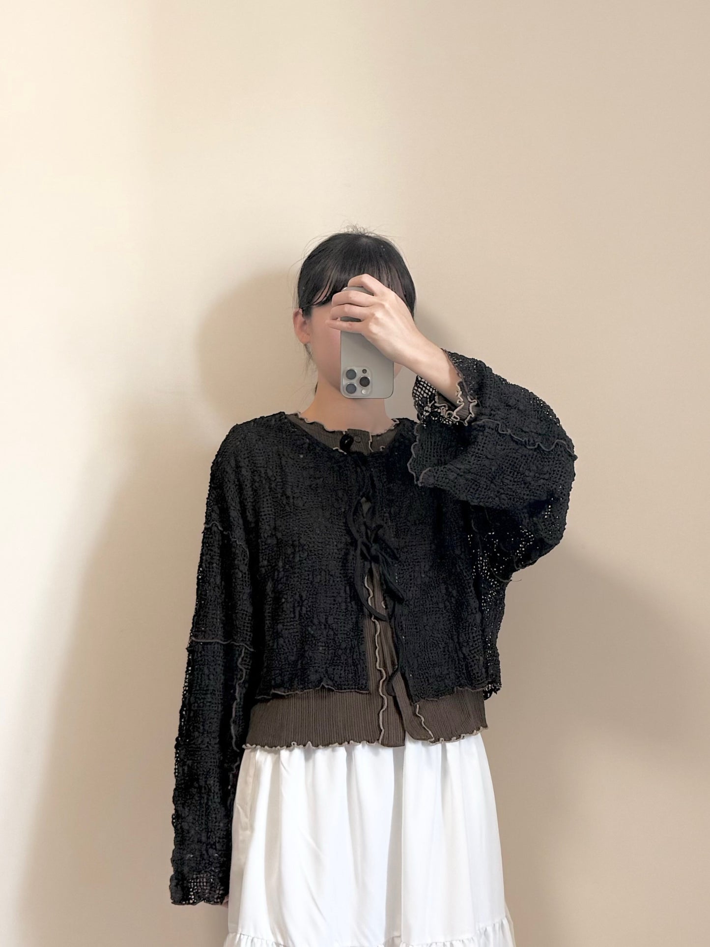 綁帶花花洞洞小外套 | E22016