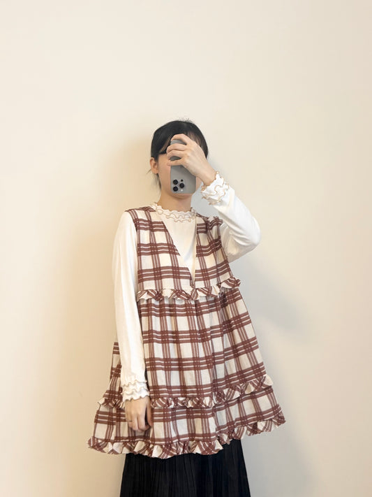 2WAY RUFFLE格紋綁帶背心 | E21902