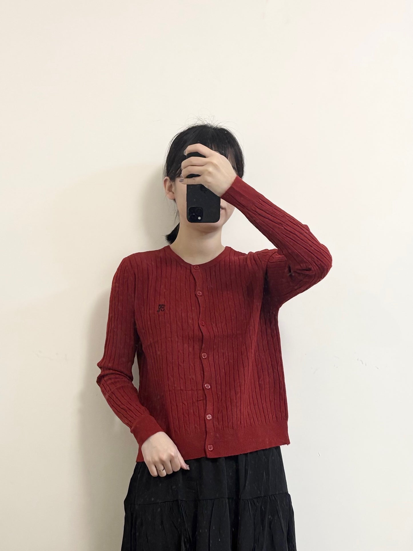 扭紋刺繡薄針織外套