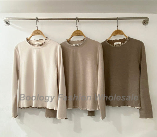 波浪邊撞色親膚打底Tee  #8604