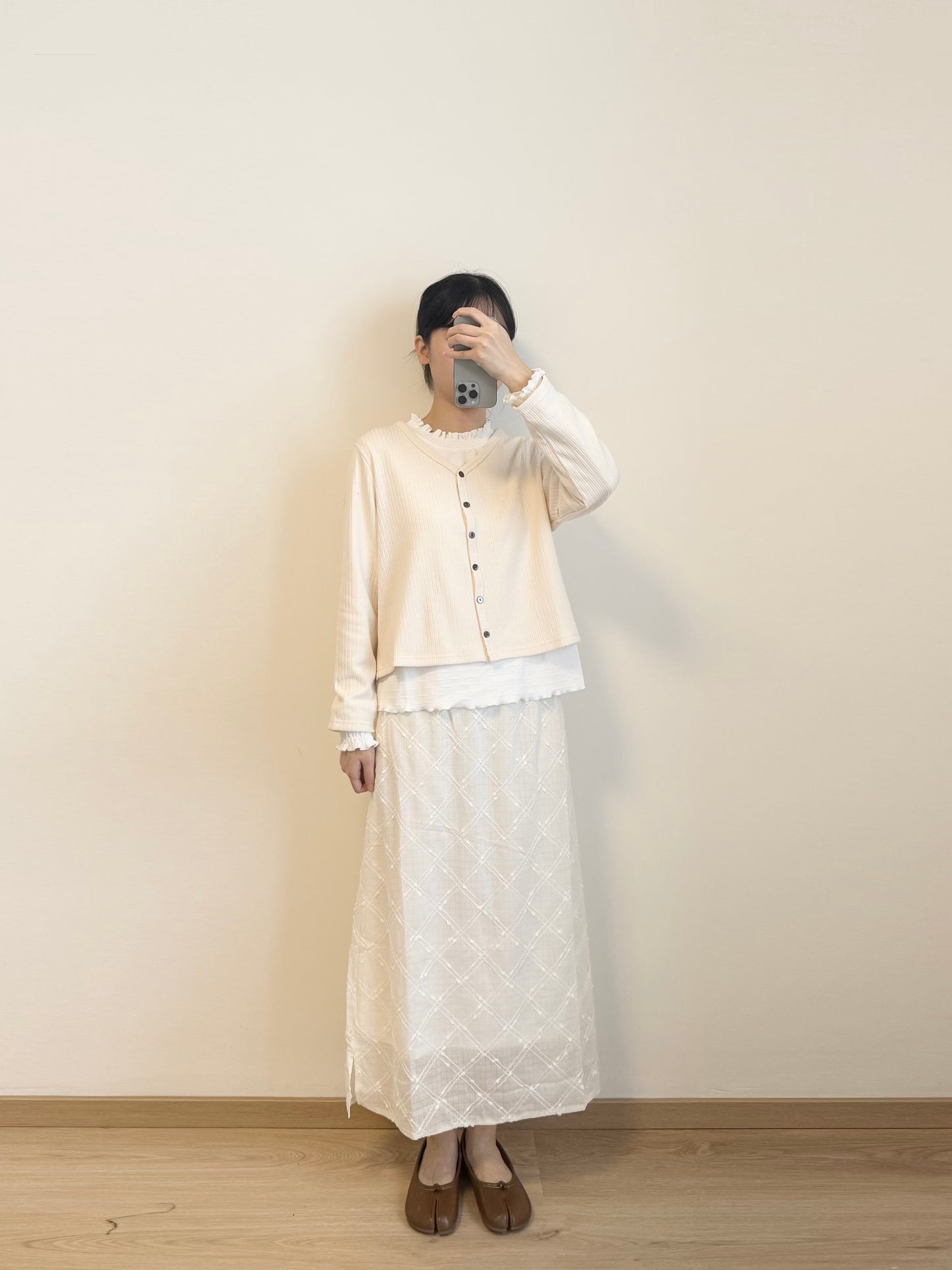 立體菱格側叉半裙 | E21915