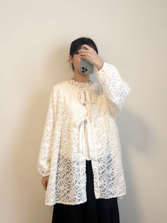 羽毛暗花綁帶外套 | E21929