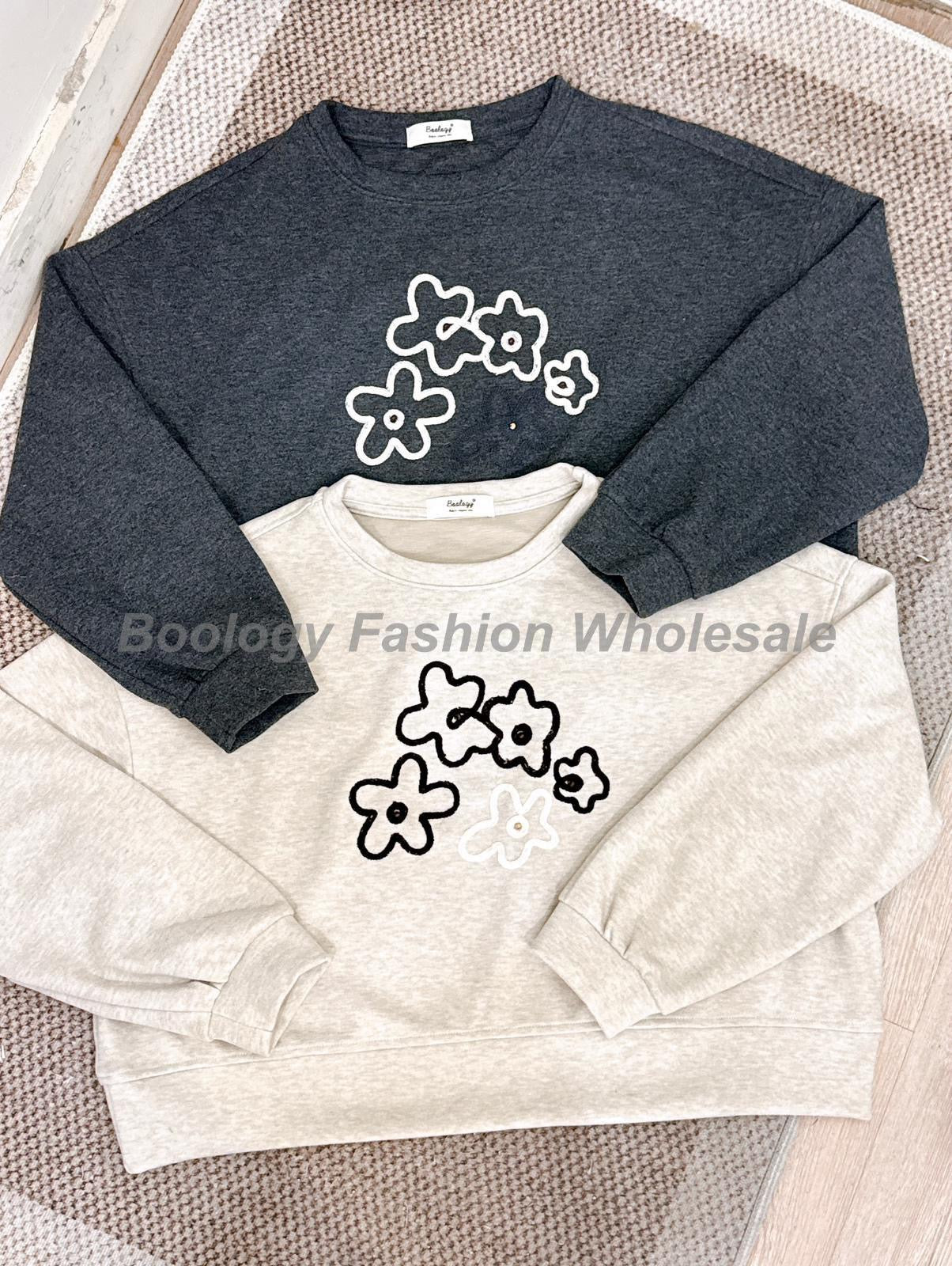 手繪花花短衛衣 #8593