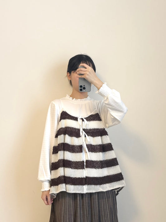 間條毛毛綁帶外搭 | E21913