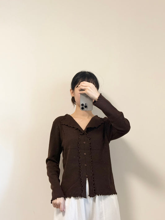 V領RUFFLE邊薄針織